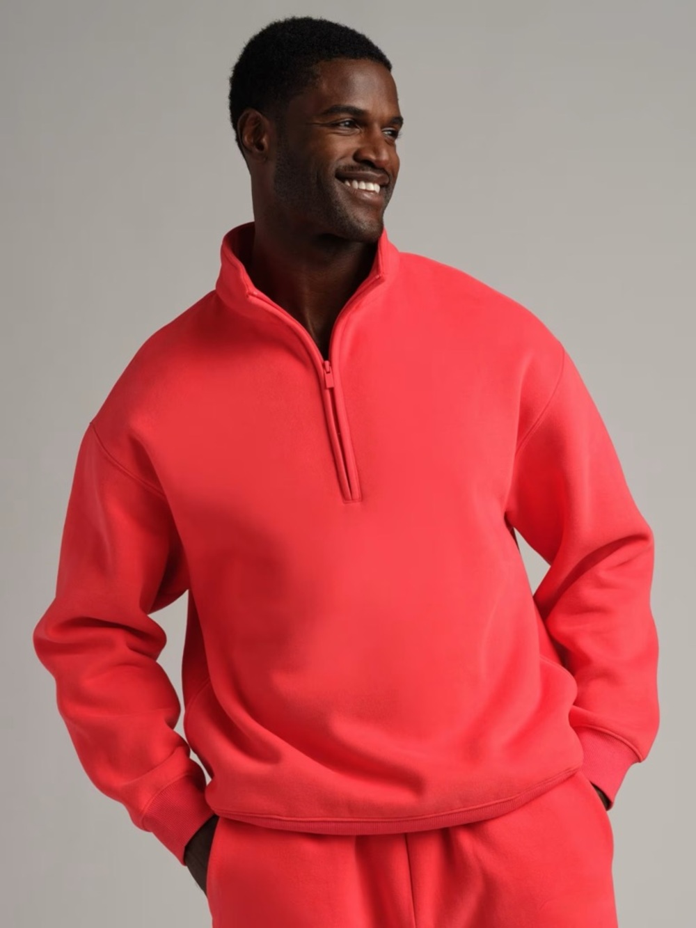 Comfrt Quarter Zip Mock Neck in Hibiscus Red